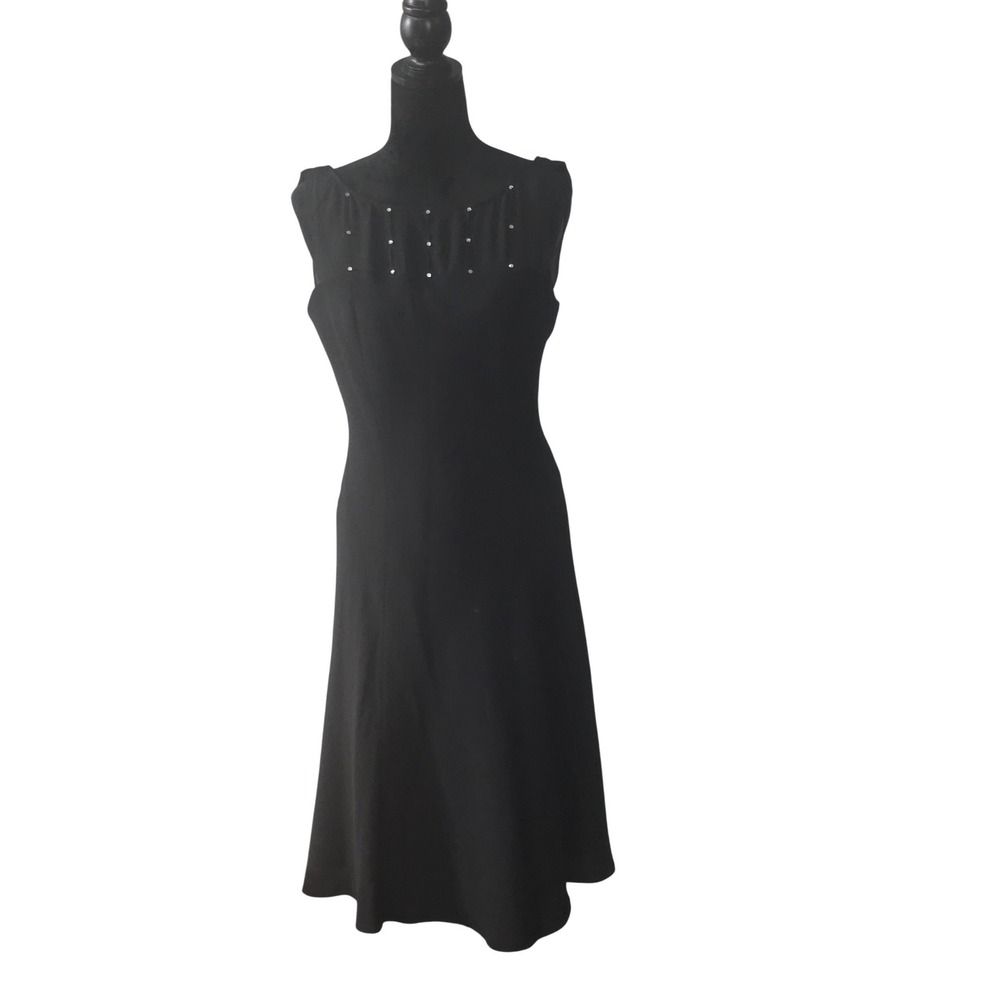 Jones Wear Dress‎ Black Rhinestone Illusion Neck Cowl Back Midi Dress Size 12